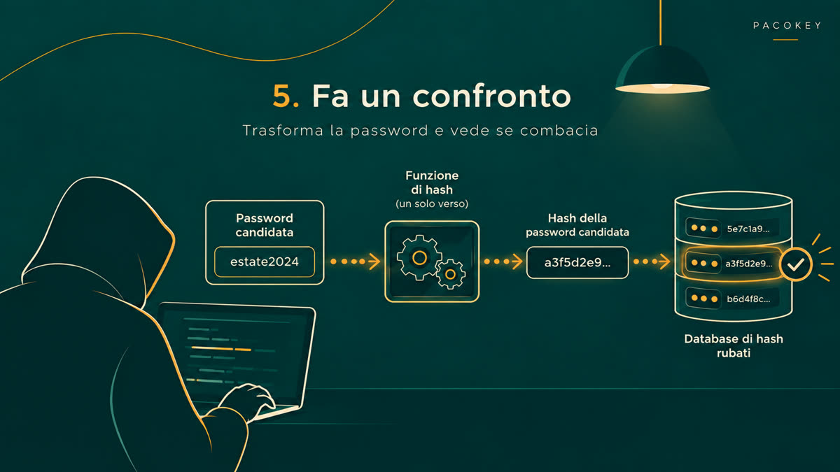 Il confronto tra l'hash di una password candidata e il database di hash rubati