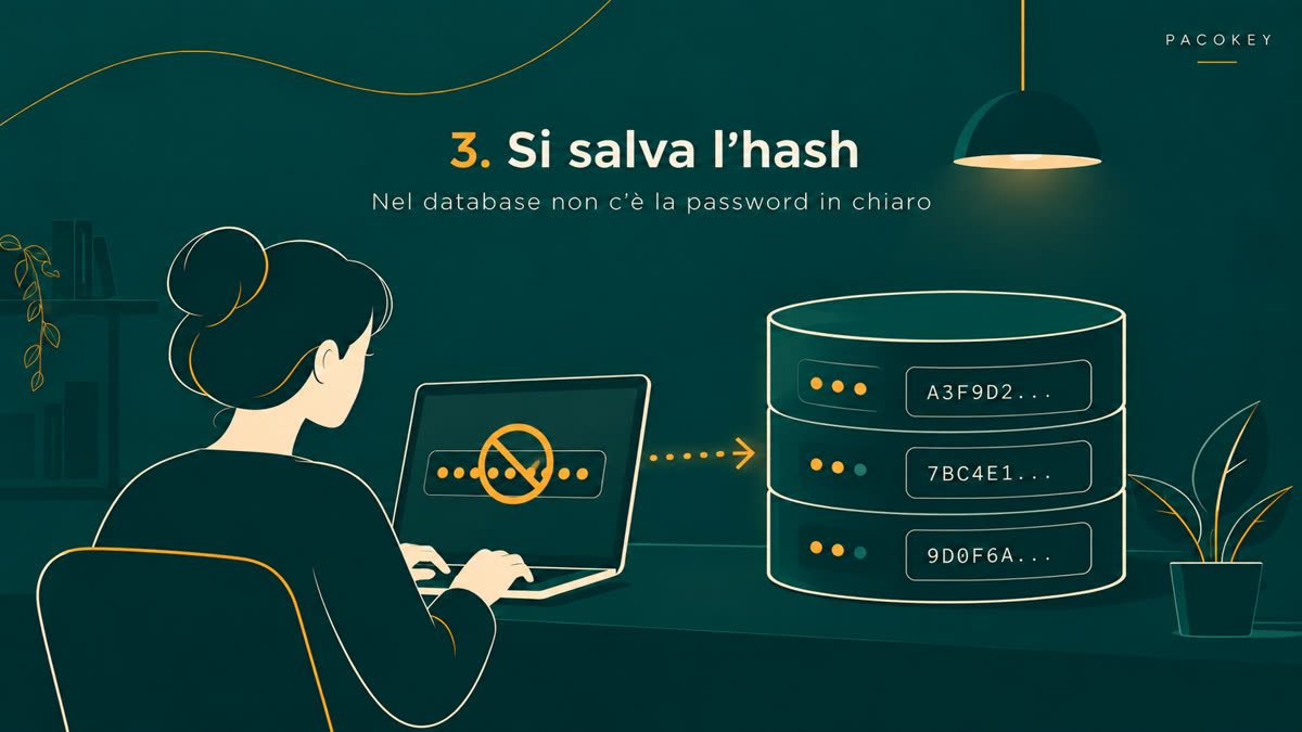 Il database conserva l'hash della password, non la password in chiaro